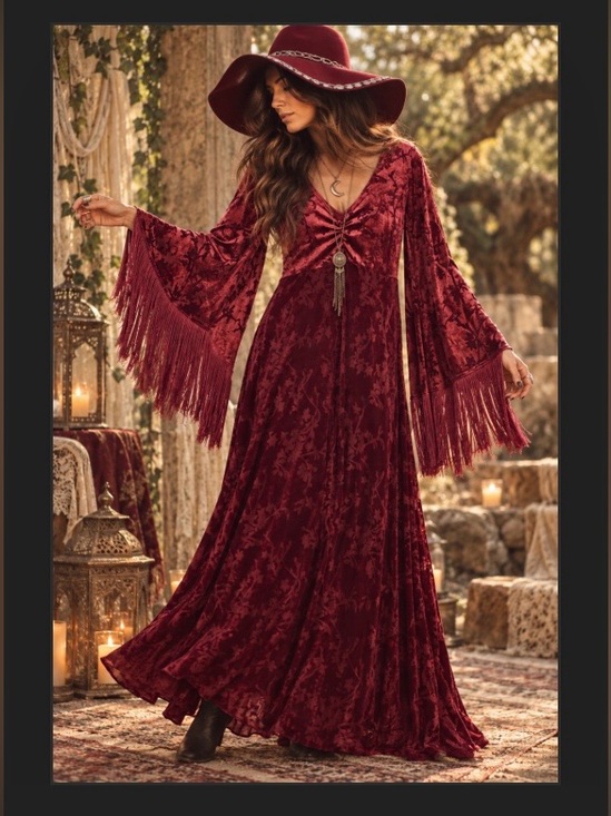 Smak Parlour Dresses & Skirts - 2. Smak Parlour Raspberry Velvet Burnout Fringe Sleeve Stevie
Maxi Dress size XL